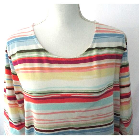 Christopher & Banks Women's Petite Multi Color Striped 3/4 Sleeve Shirt Size PXL - Picture 2 of 11